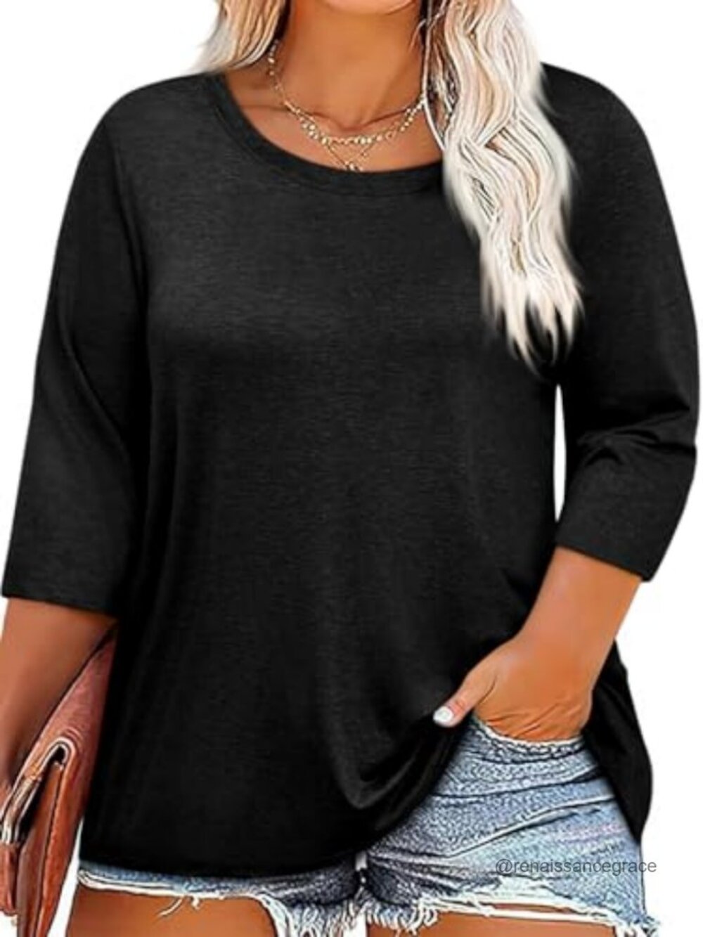 Womens Plus Size Tunic Top 3/4 Sleeve Casual Crewneck T-Shirt